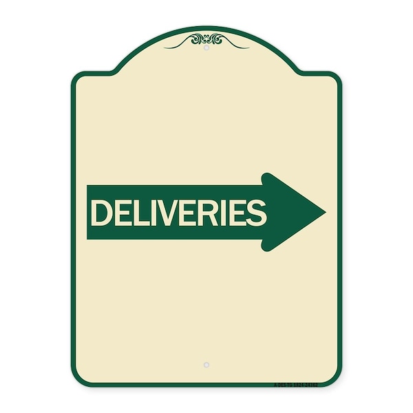 Signmission Deliveries With Right Arrow Heavy-Gauge Aluminum Architectural Sign, 24" x 18", TG-1824-24362 A-DES-TG-1824-24362 - main